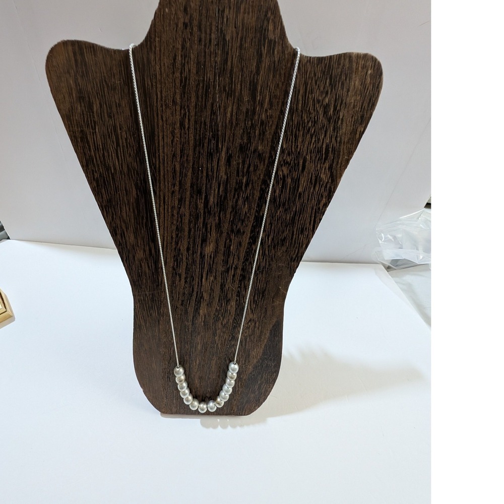 Silver Tone Beaded Cluster Pendant Necklace Adjustable Long Chain Minimalist